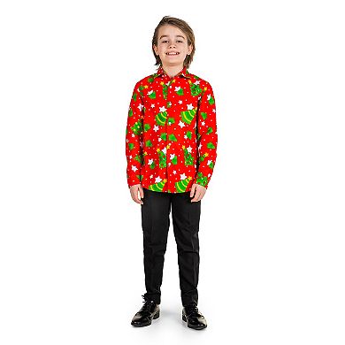 Boys 6-16 Suitmeister Christmas Trees Stars Shirt