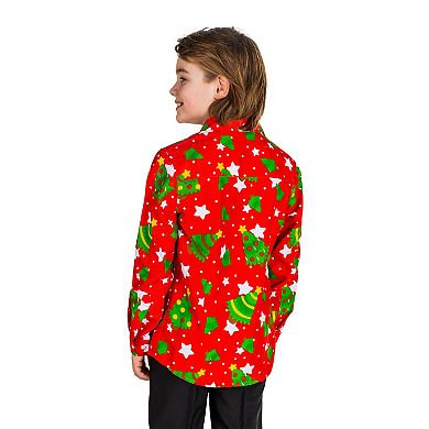 Boys 6-16 Suitmeister Christmas Trees Stars Shirt