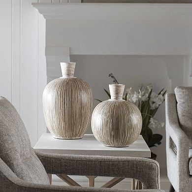 Uttermost Coastal White Washed Vases Floor Decor, 2-Piece Set