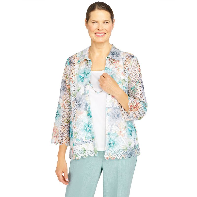 Petite Alfred Dunner Lady Like Lace Floral Trellis Top, Womens, Size: XL P