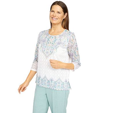 Petite Alfred Dunner Lady Like Medallion Floral Knit Top