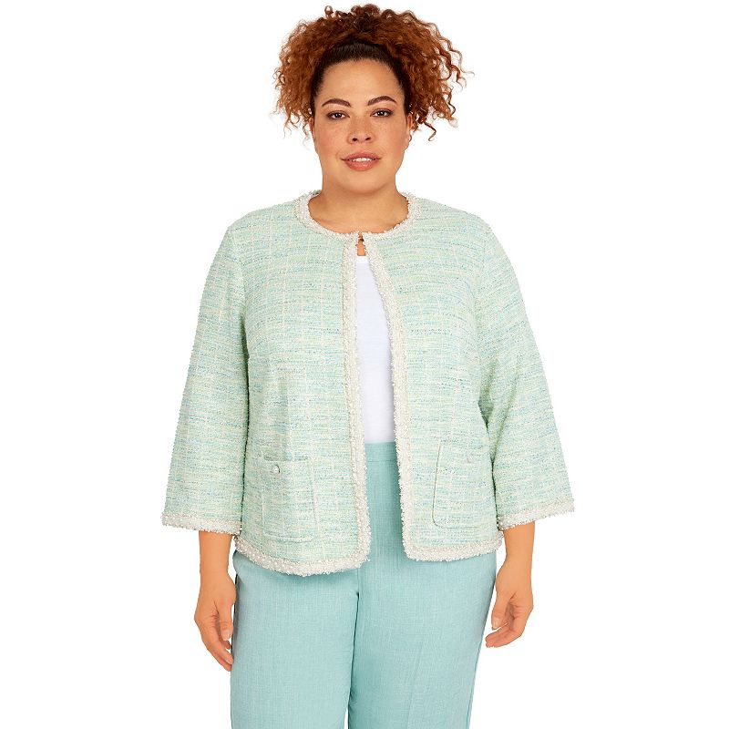 Plus Size Alfred Dunner Lady Like Knit Boucle Jacket with Pearl Trim, Women