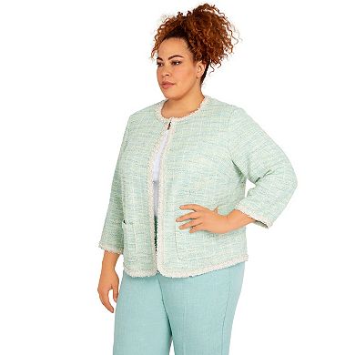Plus Size Alfred Dunner Lady Like Knit Boucle Jacket with Pearl Trim