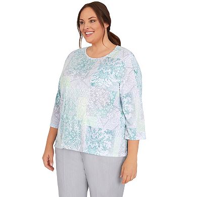 Plus Size Alfred Dunner Lady Like Scroll Patchwork Knit Top