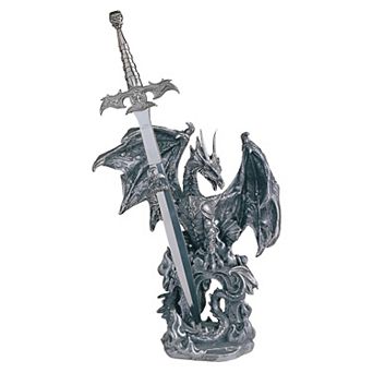 FC Design 10"H Medieval Silver Dragon with Armor and Sword Guardian Statue Fantasy Decoration Figurine Home Room Decor