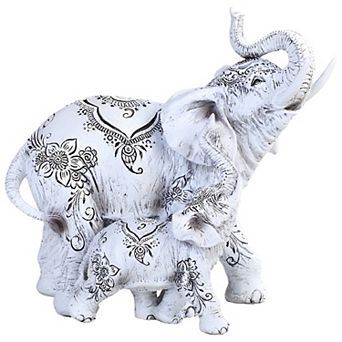 FC Design 8.25"W Decorative White Elephant and Baby with Tattoo Statue Feng Shui Decoration Religious Figurine Home Room Decor