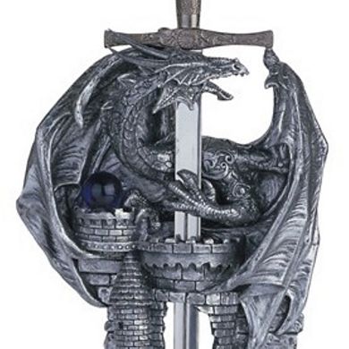 FC Design 10"H Medieval Silver Dragon with Sword Statue Fantasy Decoration Figurine Home Room Decor