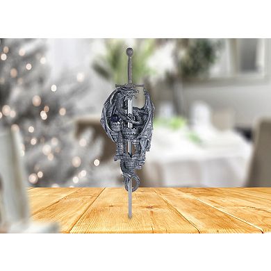 FC Design 10"H Medieval Silver Dragon with Sword Statue Fantasy Decoration Figurine Home Room Decor