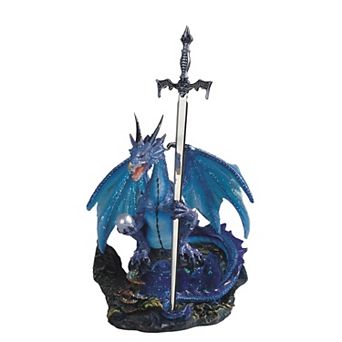 FC Design 8"H Blue Dragon with Sword and Pearl Statue Fantasy Decoration Figurine Home Room Decor
