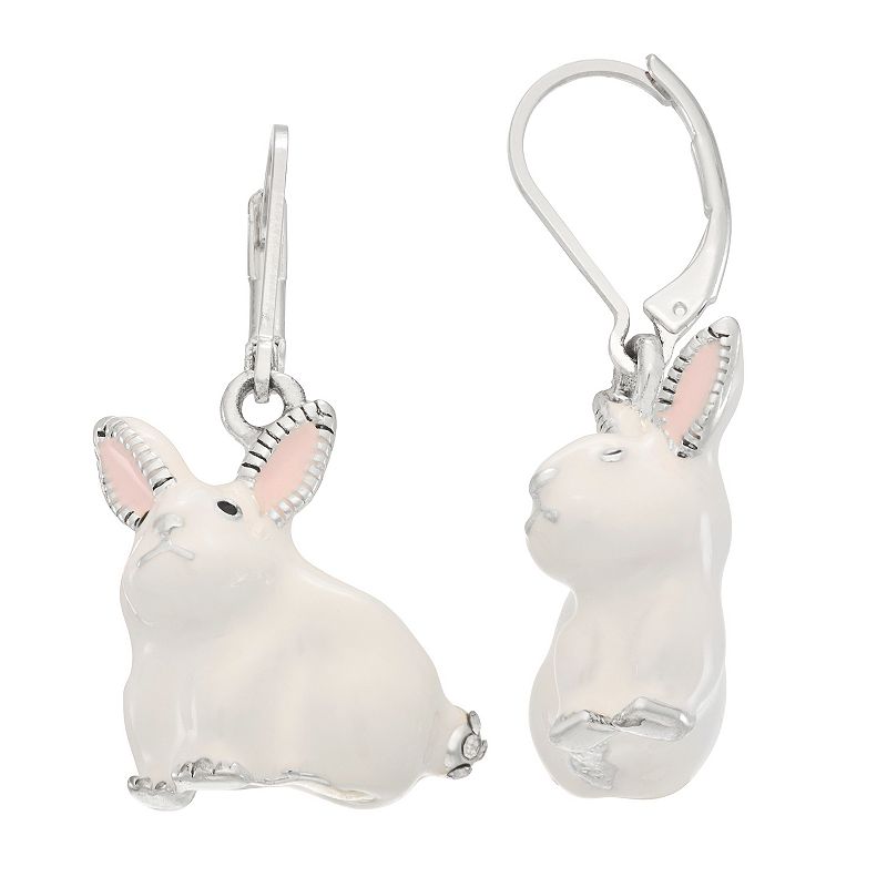 Napier Silver Tone Easter Bunny Drop Earrings, Womens, White