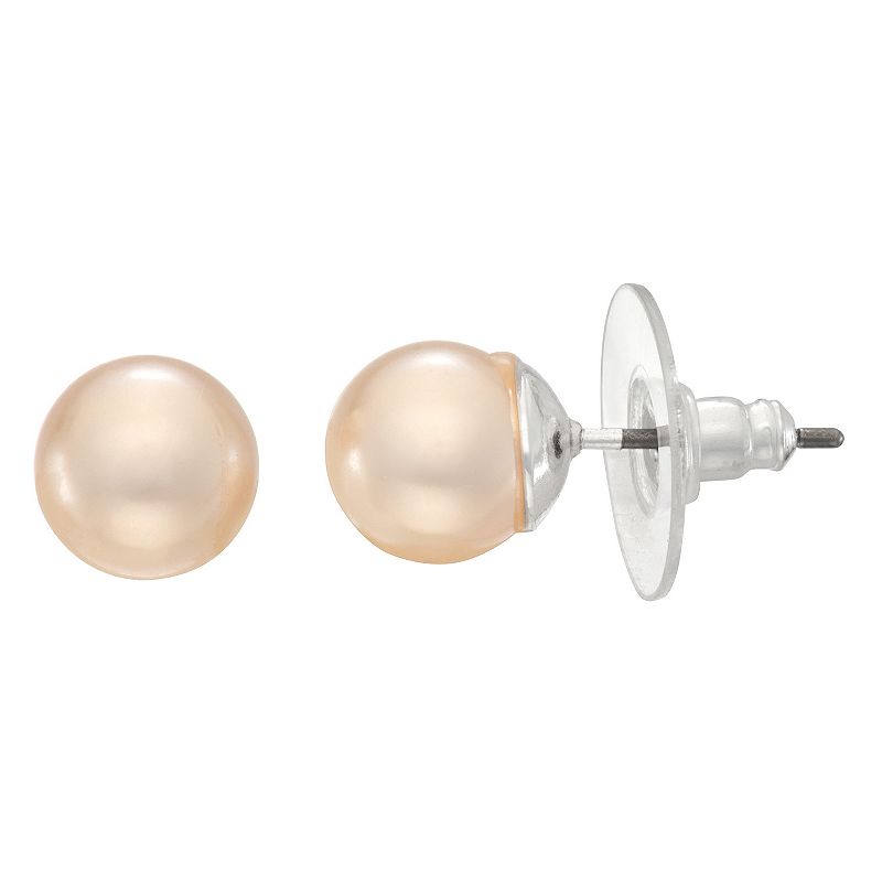 Napier Silver Tone Pink Simulated Pearl Pearly Dreams Stud Earrings, Women