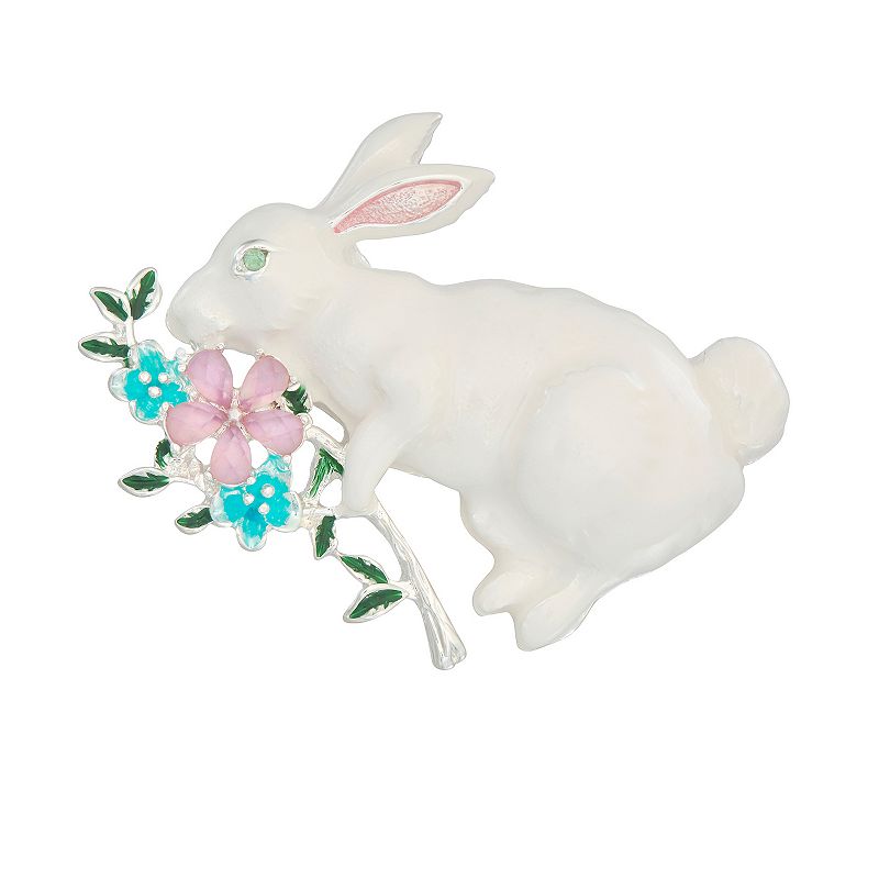 Napier Pin Into Summer Flowers & Easter Bunny Pin, Womens, White