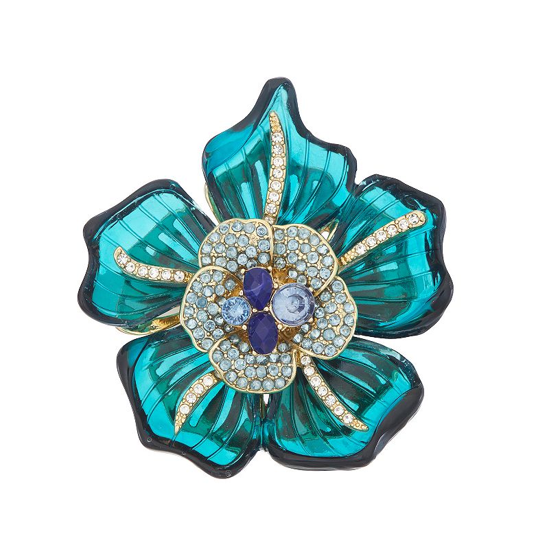 Napier Gold Tone Crystal Summer Flowers Pin, Womens, Blue