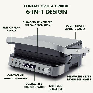 GreenPan Electrics PFAS-Free Ceramic Nonstick 6-in-1 Contact Grill & Griddle