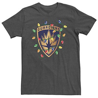 Big & Tall Marvel Guardians Of The Galaxy Holiday Special Christmas Lights Badge Tee