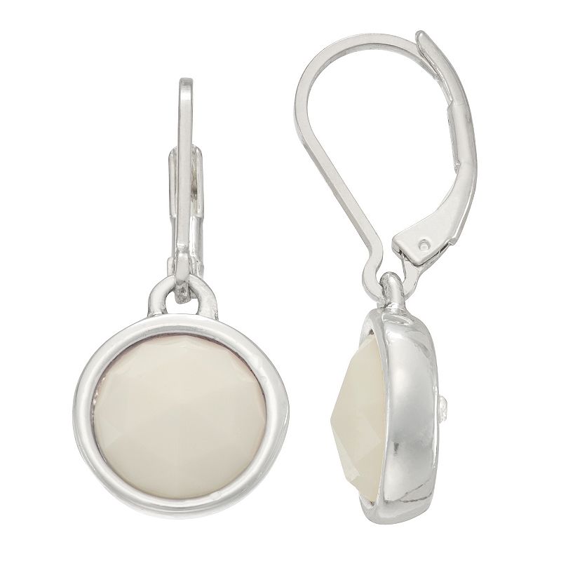 Napier Silver Tone White Medallion Drop Earrings, Womens
