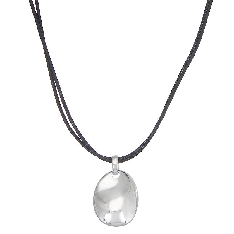 Napier Polished Oval Pendant Cord Necklace, Womens, Silver