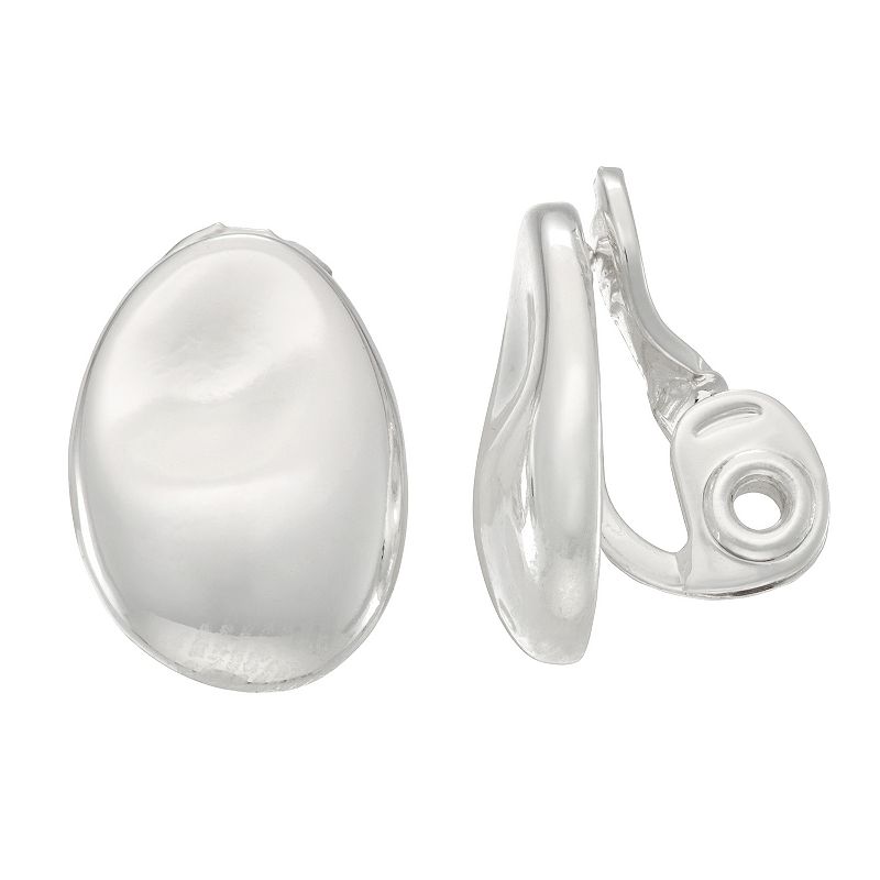 Napier Silver Tone Oval Clip-On Earrings, Womens