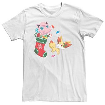 Big & Tall Pokemon Christmas Socking Jigglypuff Fennekin Tee