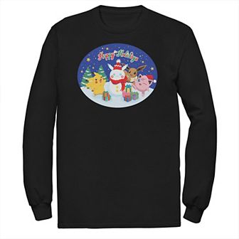 Big & Tall Pokemon Happy Holidays Pikachu Jigglypuff Eevee Long Sleeve Tee