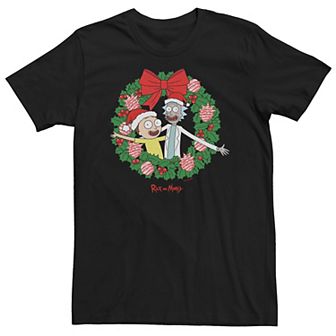 Big & Tall Rick And Morty Christmas Wreath Holidays Season Tee