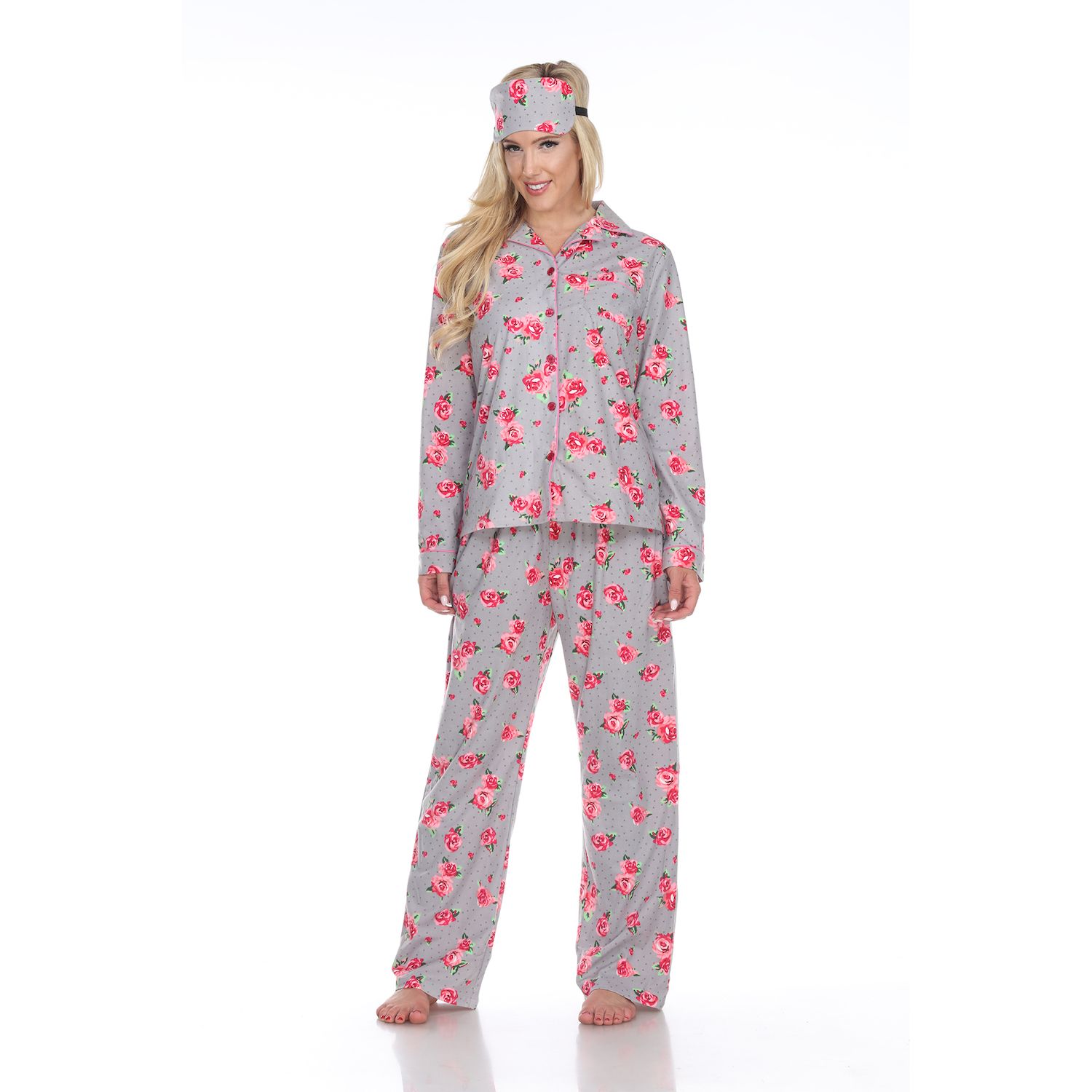 Women S Three Piece Pajama Set   6055995 Grey Rose