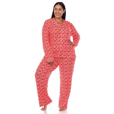 Plus Size Long Sleeve Heart Print Pajama Set