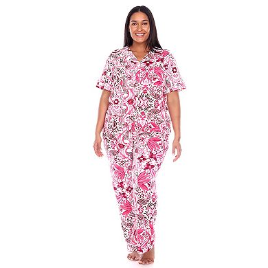 Plus Size Short Sleeve & Pants Tropical Pajama Set