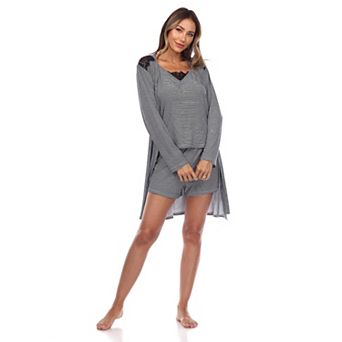 Women's 3 pc Striped Pajama & Robe Set