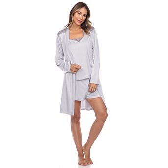 Women's 3 pc Striped Pajama & Robe Set
