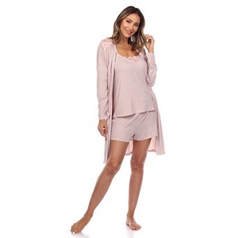 Women's 3 pc Striped Pajama & Robe Set