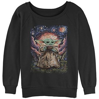 Juniors' Star Wars: The Mandalorian Grogu Starry Night Slouchy Graphic Sweatshirt
