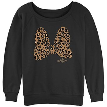 Disney's Minnie Mouse Juniors' Leopard Print Bow Slouchy Graphic Sweatshirt