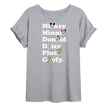 Disney's Mickey and Friends Juniors' Character List Oversized Graphic Tee