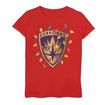 Girls 7-16 Marvel Guardians Of The Galaxy Holiday Special Christmas Lights Badge Tee