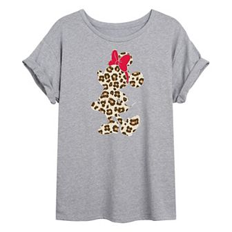 Disney's Mickey Mouse Juniors' Minnie Leopard Oversized Tee