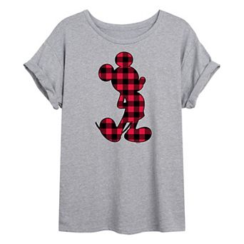 Disney's Mickey Mouse Juniors' Mickey Plaid Oversized Tee