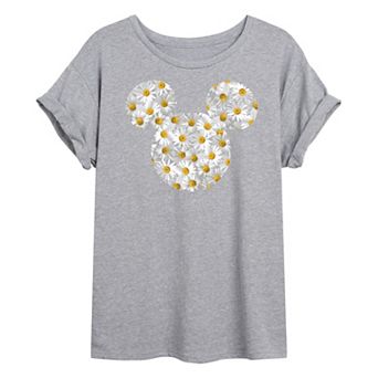 Disney's Mickey Mouse Juniors' Mickey Daisies Oversized Tee