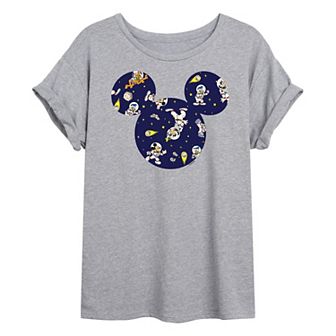 Disney's Mickey Mouse Juniors' Space Pattern Oversized Tee