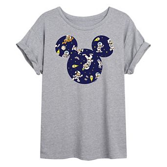 Disney's Mickey Mouse Juniors' Space Pattern Oversized Tee