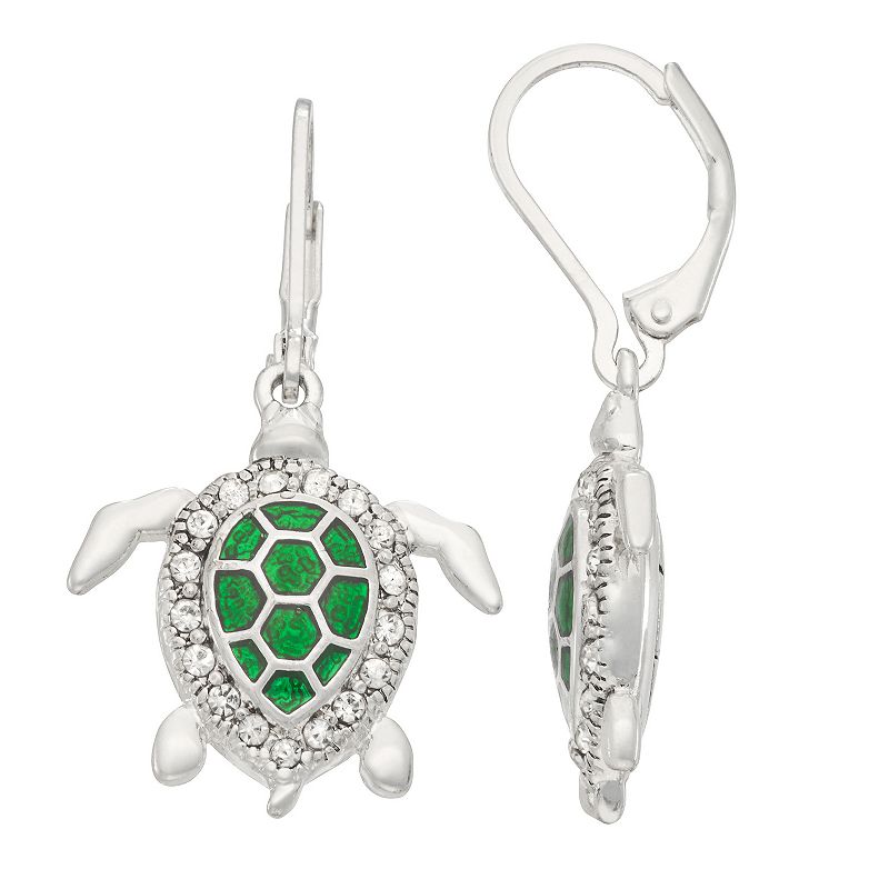 Napier Silver Tone Turtle Drop Earrings, Womens, Green