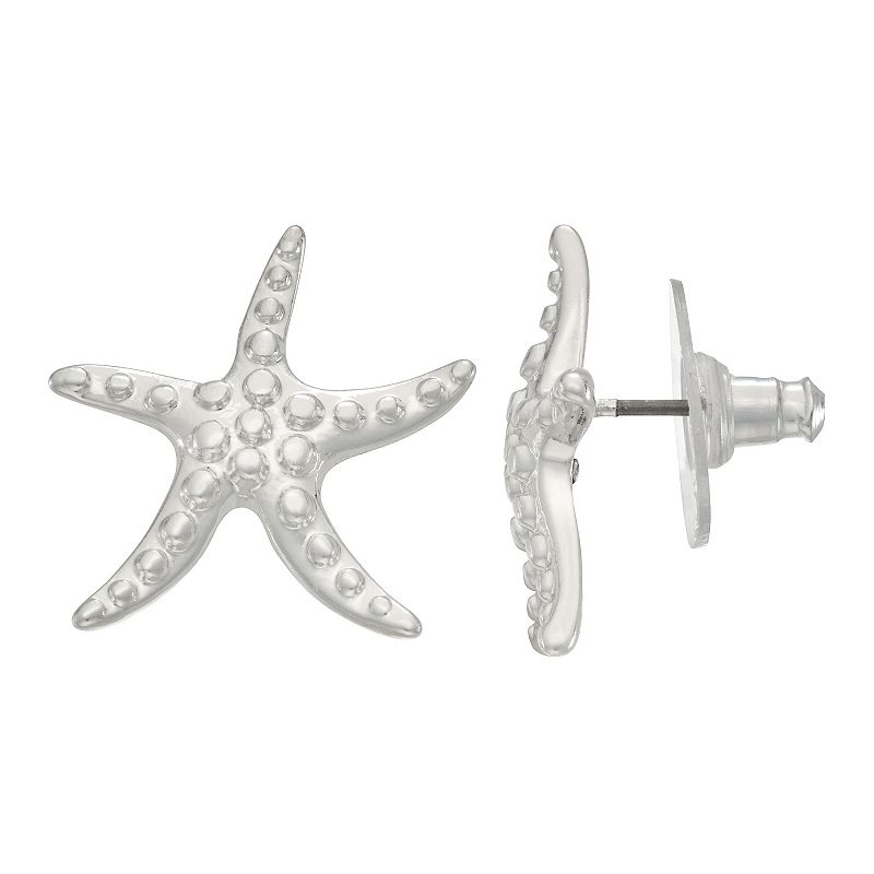 Napier Silver Tone Starfish Stud Earrings, Womens