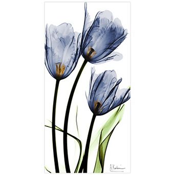Empire Art Direct Three Blue Tulips Tempered Frameless Glass Wall Art