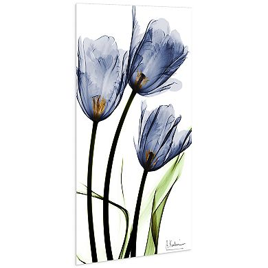Empire Art Direct Three Blue Tulips Tempered Frameless Glass Wall Art