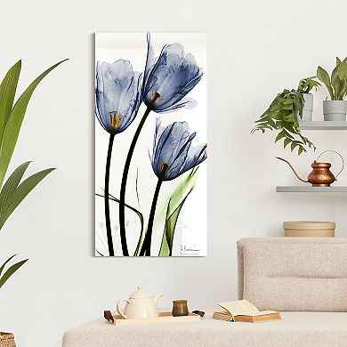 Empire Art Direct Three Blue Tulips Tempered Frameless Glass Wall Art