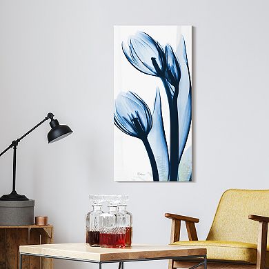 Empire Art Direct Two Blue Tulips Tempered Frameless Glass Wall Art