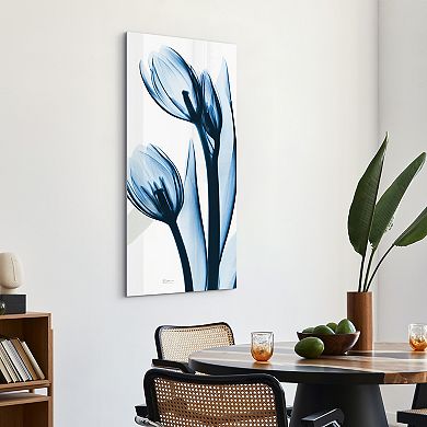 Empire Art Direct Two Blue Tulips Tempered Frameless Glass Wall Art