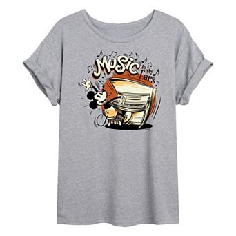 Disney's Mickey Mouse Juniors' Mickey Music Oversized Graphic Tee