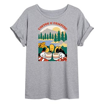Disney's Mickey Mouse & Friends Juniors' Coffee Camping Oversized Graphic Tee
