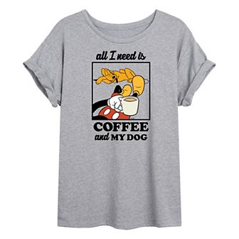 Disney's Mickey Mouse & Friends Juniors' Coffee Dog Oversized Graphic Tee